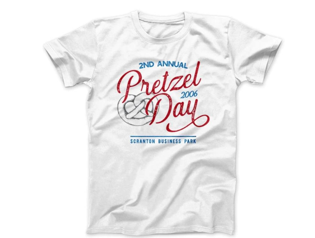 white pretzel day from the office shirt