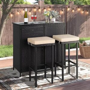 3-Piece Wicker Patio Outdoor Bar Set