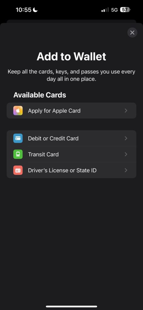 Apple Wallet Screen with Options to Add Drivers License for Georgia Residents