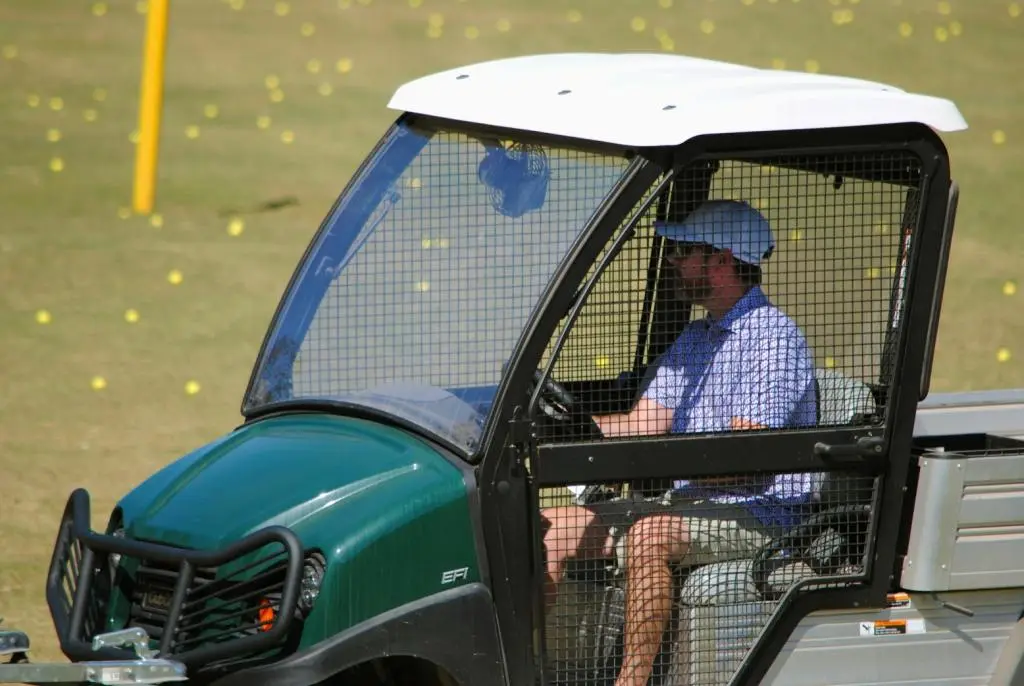 Bryan 'Dub' Axelson mere moments before getting the Wedges & Woods ball picker stuck on the driving range.